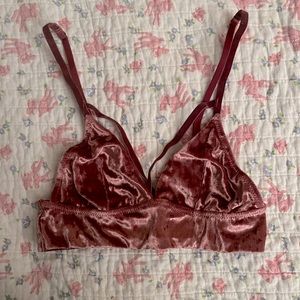 Pink velvet strappy triangle bralette